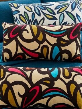 3 Vibrant Leaf and Swirl VELVET Patterned Accent Pillows